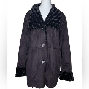 Dennis Basso XL Women's Winter Suede &‎ Faux Fur Collar Cuffs Button Coat Jacket